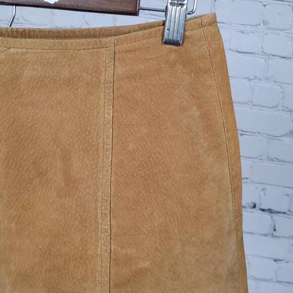 Kathy Ireland Tan Brown Genuine Suede Leather Lined Side Zip Mini Skirt Size 8 - Picture 10 of 11